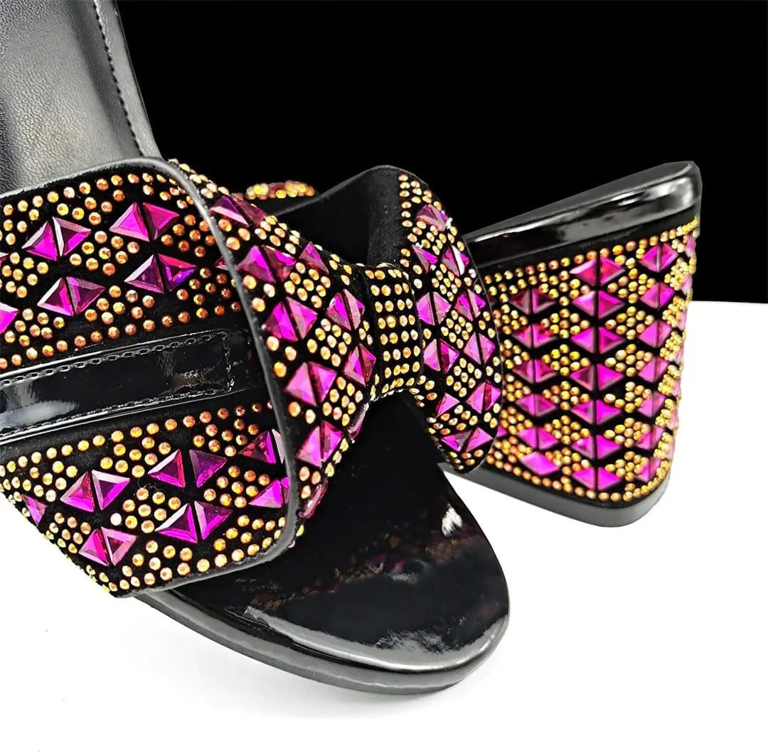 African Banquet Shoes and Bag Set Italian Rhinestone High Heels with Clutch