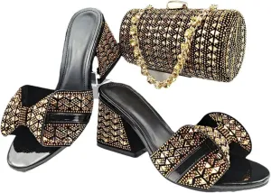 African Banquet Shoes and Bag Set Italian Rhinestone High Heels with Clutch