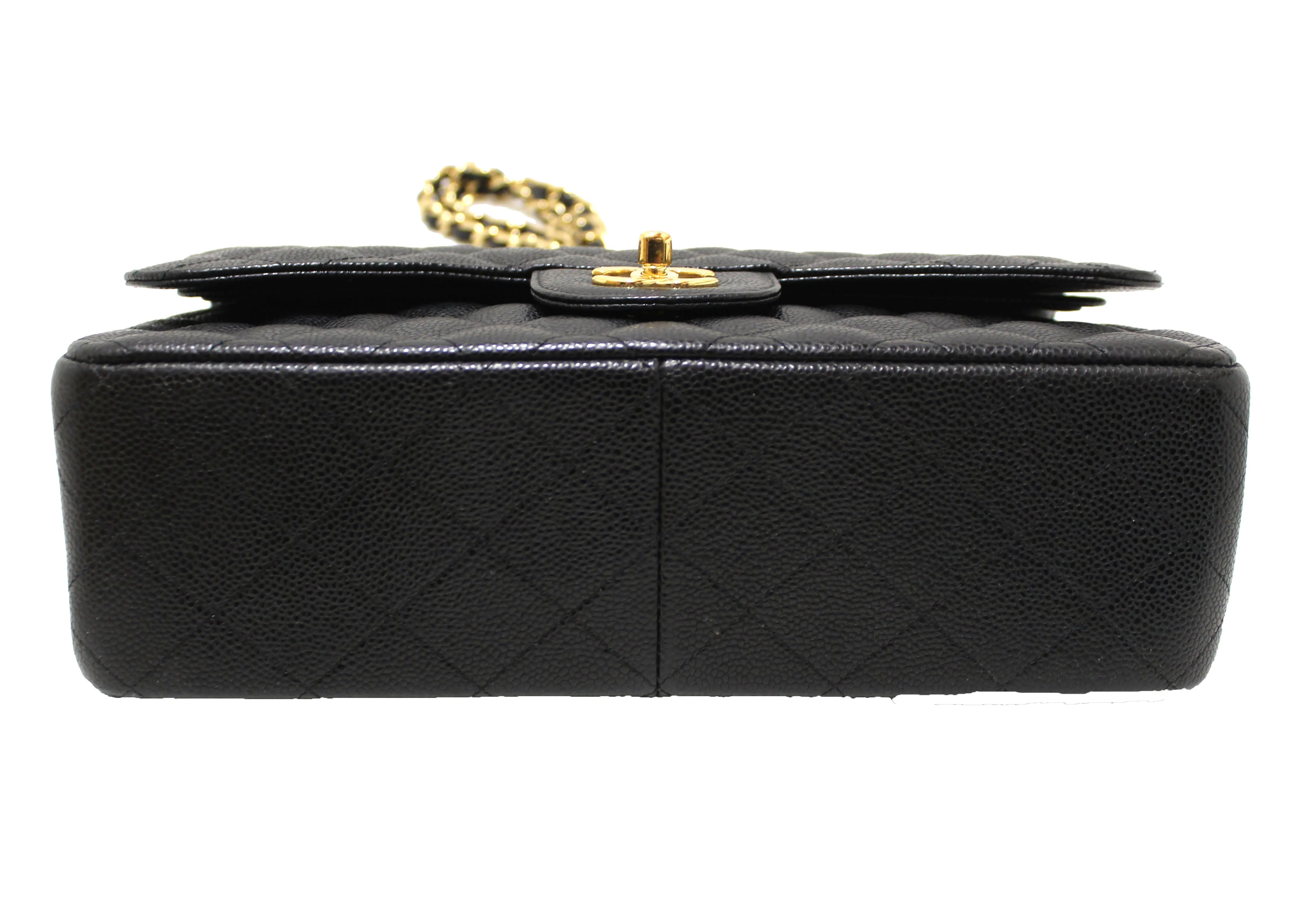 Authentic Chanel Black Quilted Caviar Leather Classic Jumbo Double Flap Bag