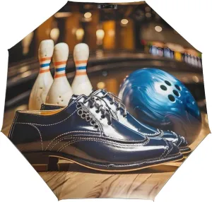Bowling Shoe PrintUmbrella Folding Travel Umbrella Sun Protection with Auto Open Close