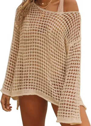 Bsubseach Crochet Cover Ups for Women Sexy Hollow Out Swim Cover Up Knit Summer Outfits