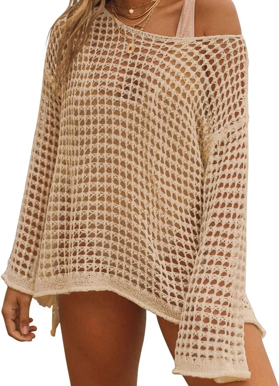 Bsubseach Crochet Cover Ups for Women Sexy Hollow Out Swim Cover Up Knit Summer Outfits
