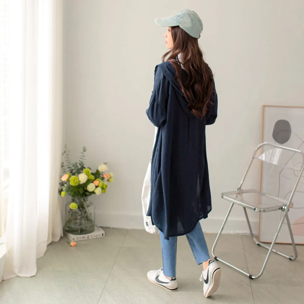 Casual Basic Loose Long Hooded Cardigan Jacket