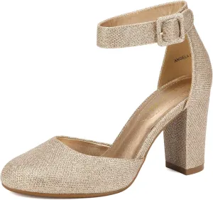 DREAM PAIRS Women's High Heel Ankle Strap Closed Toe Chunky Wedding Pumps Shoes