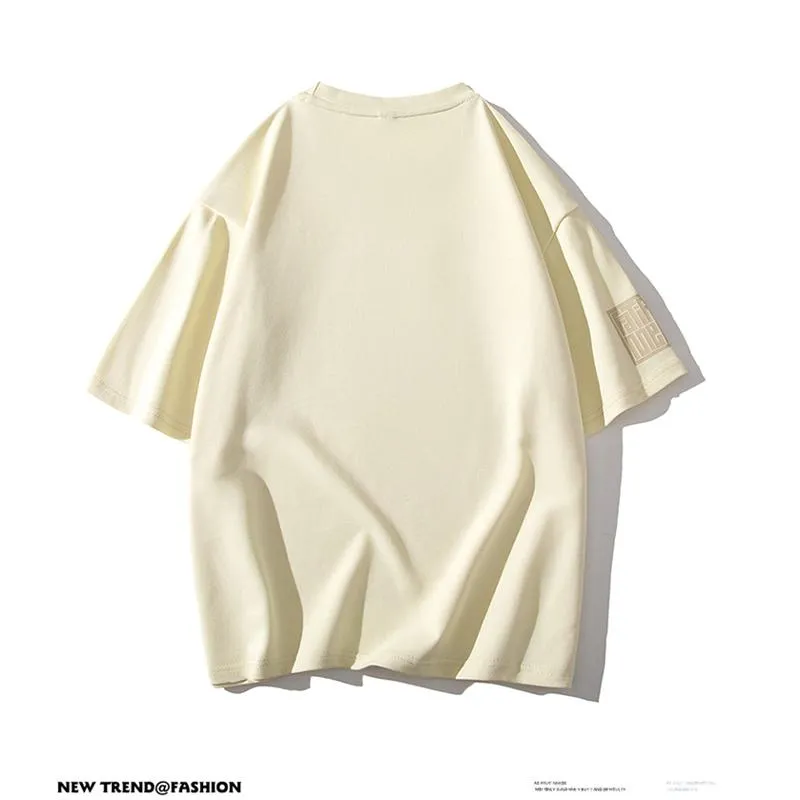 Embossed Trendy Versatile Round Neck Print Short Sleeve Tee