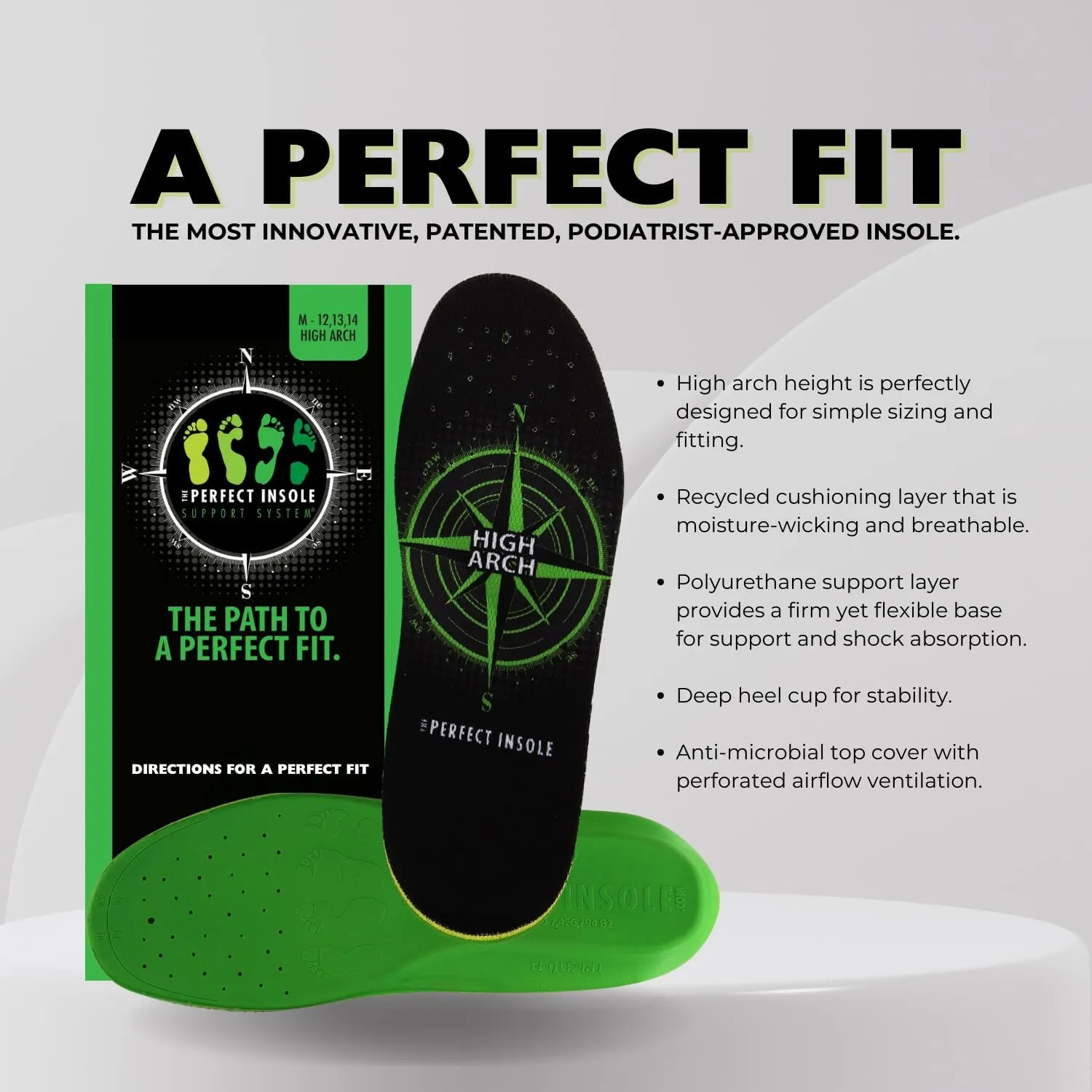 High Arch Height Insole | Podiatrist-Approved, Enhanced Comfort & Arch Support | Perfect for High Arches | Men’s 8, 9 Women’s 9, 10