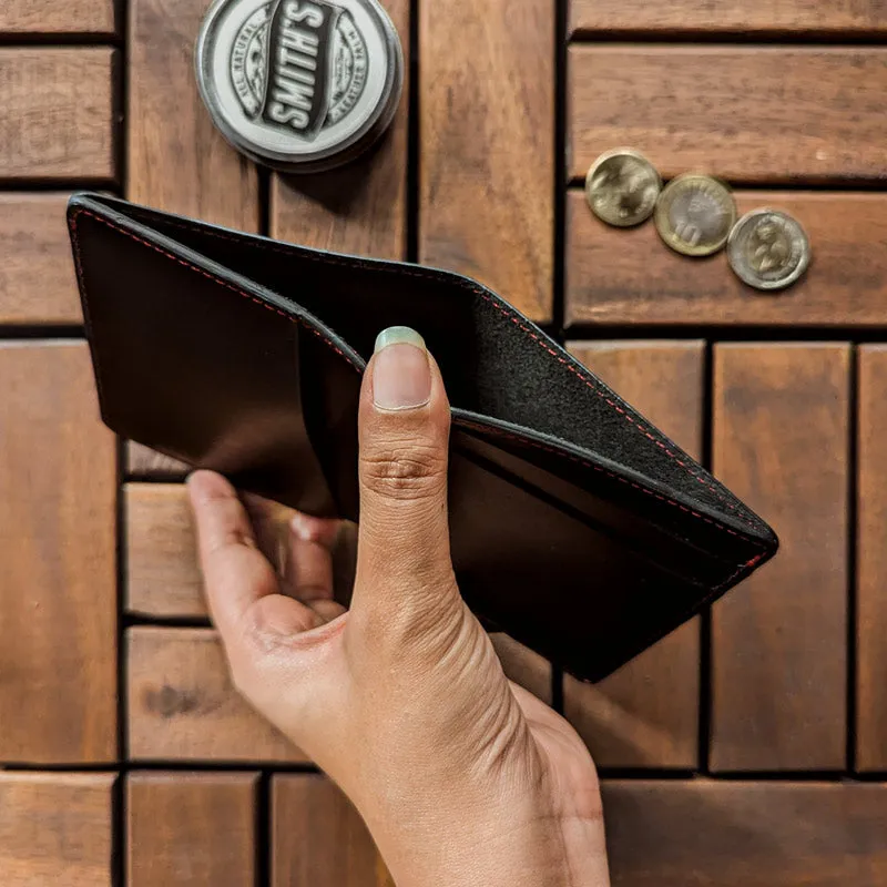 Minimalist Bi-Fold Wallet - Carbon Black [Italian Vachetta]