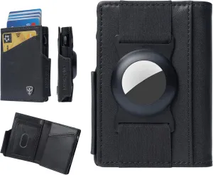 Minimalist Smart AirTag Wallet with ID Card Window, Slim Bifold RFID Blocking wallet for men, Card holder, Front Pocket Money Clip Leather Wallet - Gifts for Men