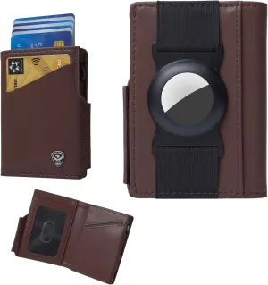Minimalist Smart AirTag Wallet with ID Card Window, Slim Bifold RFID Blocking wallet for men, Card holder, Front Pocket Money Clip Leather Wallet - Gifts for Men
