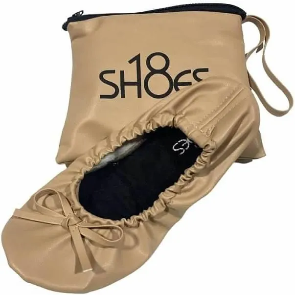 Shoes8teen Kids Girls Foldable Portable Travel Ballet Flat Shoes w/Matching Carrying Case