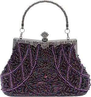 Vintage floral leaf beads sequins evening bag Elegant Clutch for Women for Brides, Proms, Parties, and Formal