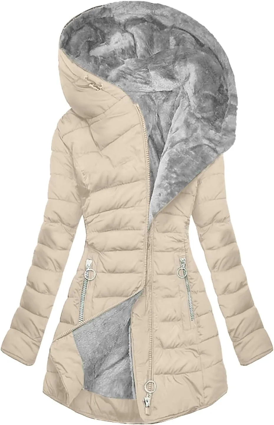 Winter Coats for Women Fleece Lined Warm Long Puffer Jacket Slim Windproof Thickened Parka Coat Outwear with Hood