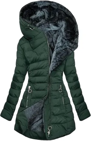 Winter Coats for Women Fleece Lined Warm Long Puffer Jacket Slim Windproof Thickened Parka Coat Outwear with Hood