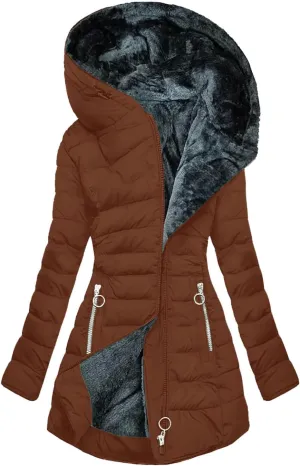 Winter Coats for Women Fleece Lined Warm Long Puffer Jacket Slim Windproof Thickened Parka Coat Outwear with Hood