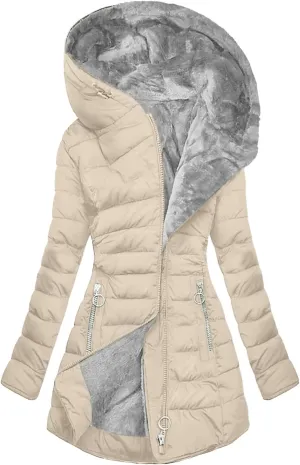 Winter Coats for Women Fleece Lined Warm Long Puffer Jacket Slim Windproof Thickened Parka Coat Outwear with Hood